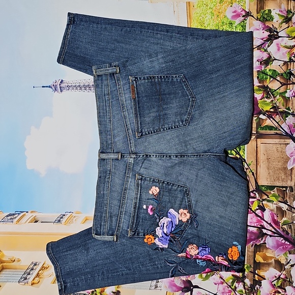 Polo Ralph Lauren Blue Capri Jeans with Floral Embroidery Size 32 - Picture 10 of 10